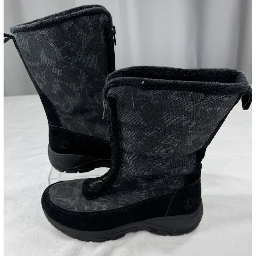 Lands End Thermolite Black Suede & Canvas Fleece Lined Boots‎ Womens Size 6.5